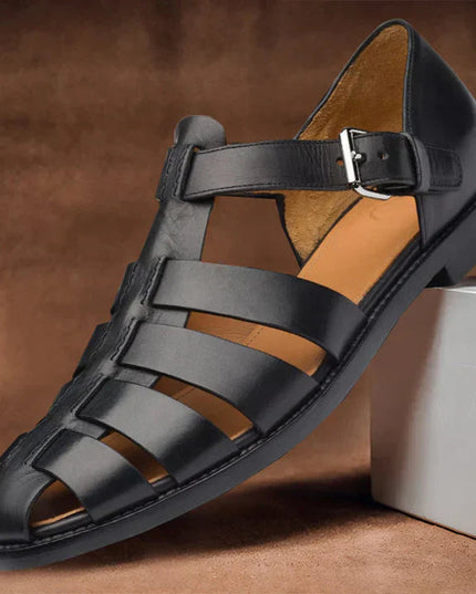 Men's Leather Fisherman Sandals with an Adjustable Buckle