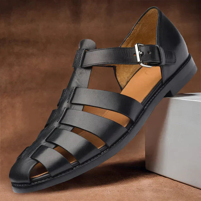 Men's Leather Fisherman Sandals with an Adjustable Buckle