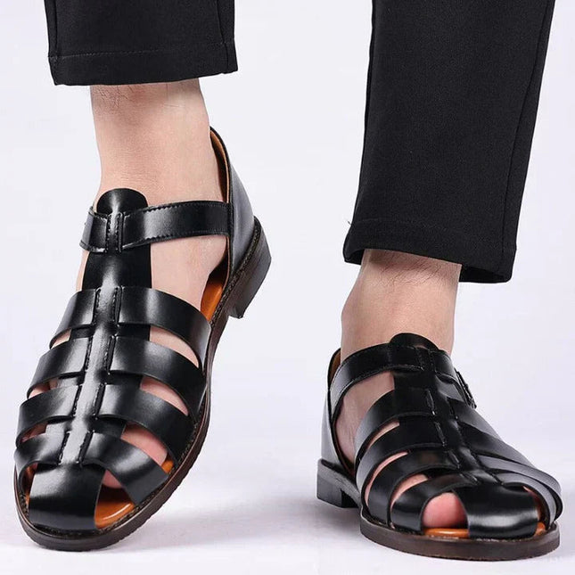 Men's Leather Fisherman Sandals with an Adjustable Buckle