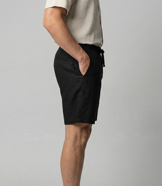 Men's Linen-Look Drawstring Shorts with Side Pockets