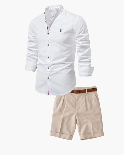 Men's Mandarin Collar Shirt and Shorts Matching Set