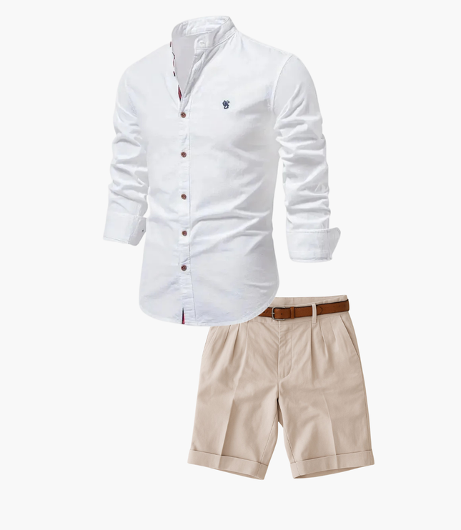 Men's Mandarin Collar Shirt and Shorts Matching Set