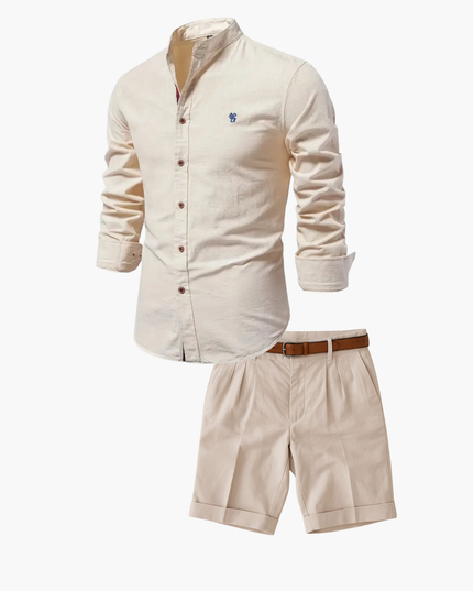 Men's Mandarin Collar Shirt and Shorts Matching Set