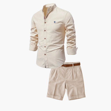Men's Mandarin Collar Shirt and Shorts Matching Set