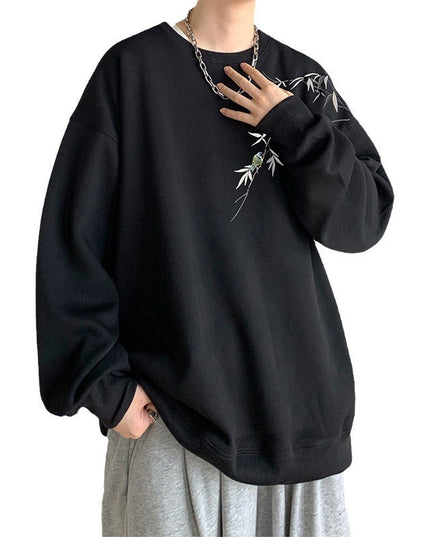 Men's Oversized Crew Neck Sweatshirt with Embroidered Detail