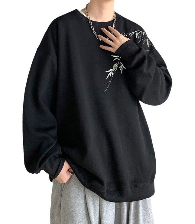 Men's Oversized Crew Neck Sweatshirt with Embroidered Detail