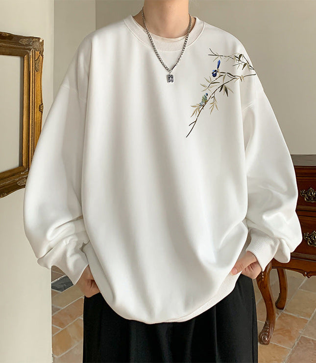 Men's Oversized Crew Neck Sweatshirt with Embroidered Detail