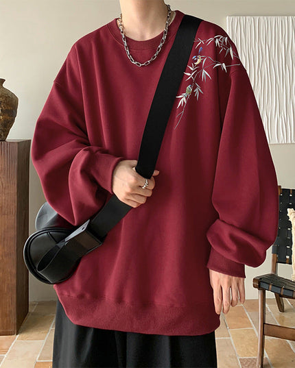 Men's Oversized Crew Neck Sweatshirt with Embroidered Detail