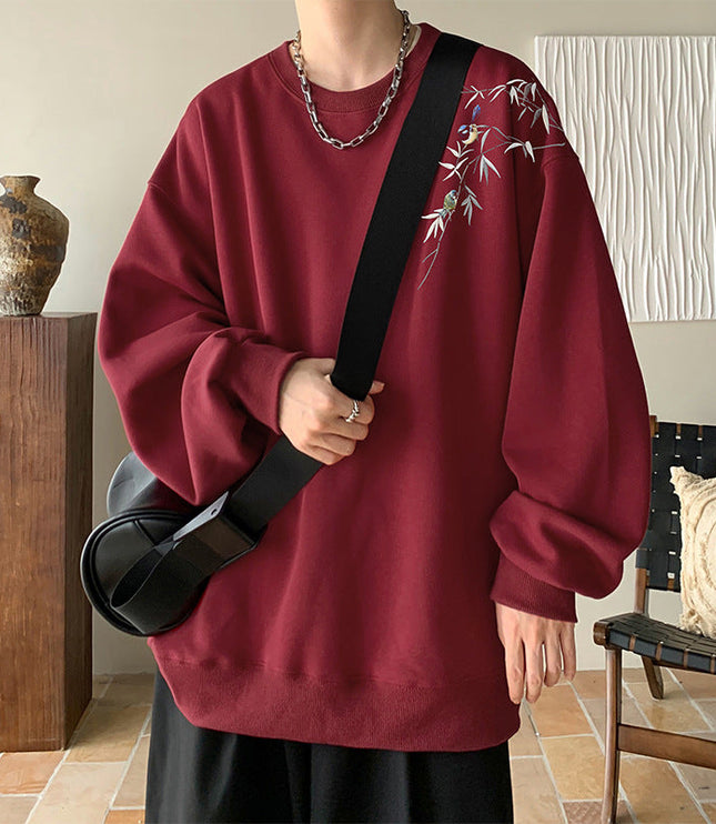 Men's Oversized Crew Neck Sweatshirt with Embroidered Detail