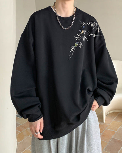 Men's Oversized Crew Neck Sweatshirt with Embroidered Detail