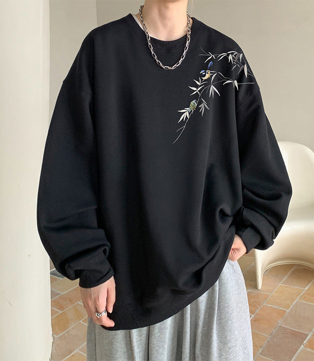 Men's Oversized Crew Neck Sweatshirt with Embroidered Detail
