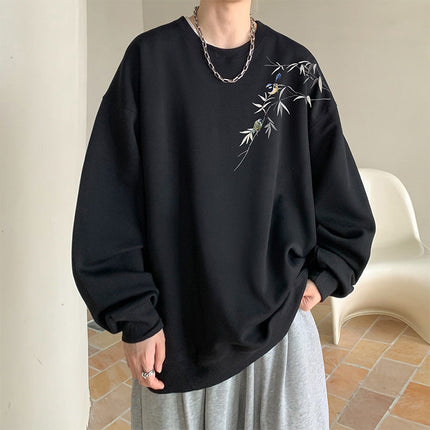 Men's Oversized Crew Neck Sweatshirt with Embroidered Detail