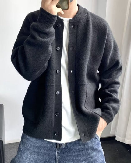 Men's Oversized Knit Cardigan with a Crewneck and Buttons