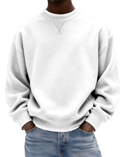 Men's Oversized Washed Crew Neck Sweatshirt with Ribbed Cuffs