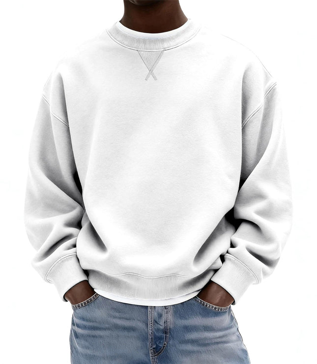 Men's Oversized Washed Crew Neck Sweatshirt with Ribbed Cuffs