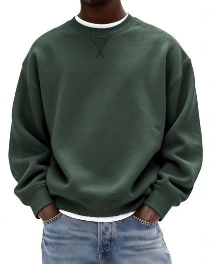 Men's Oversized Washed Crew Neck Sweatshirt with Ribbed Cuffs