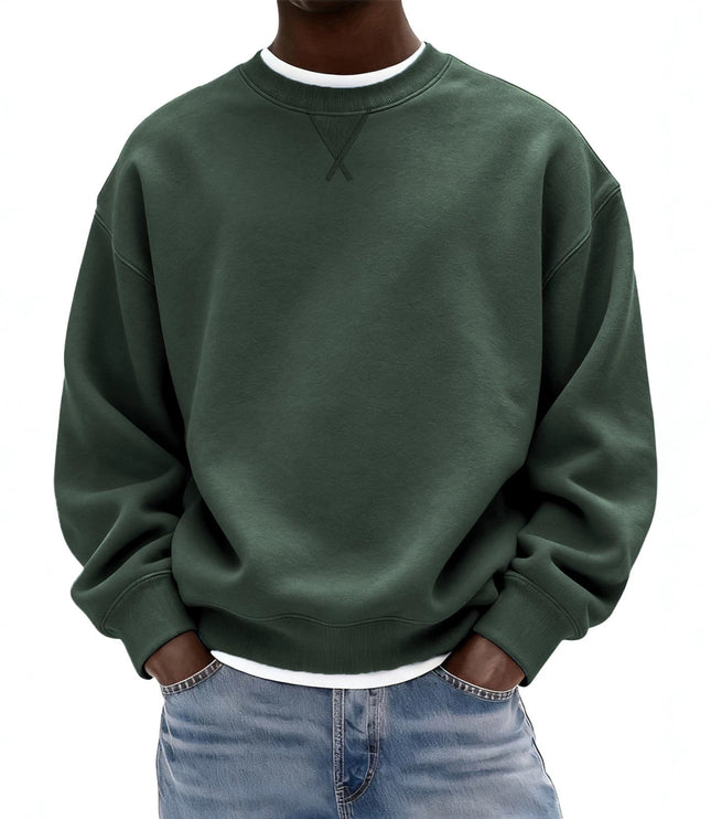 Men's Oversized Washed Crew Neck Sweatshirt with Ribbed Cuffs