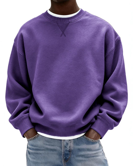 Men's Oversized Washed Crew Neck Sweatshirt with Ribbed Cuffs