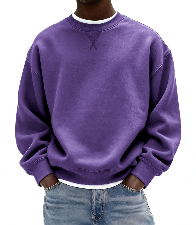 Men's Oversized Washed Crew Neck Sweatshirt with Ribbed Cuffs