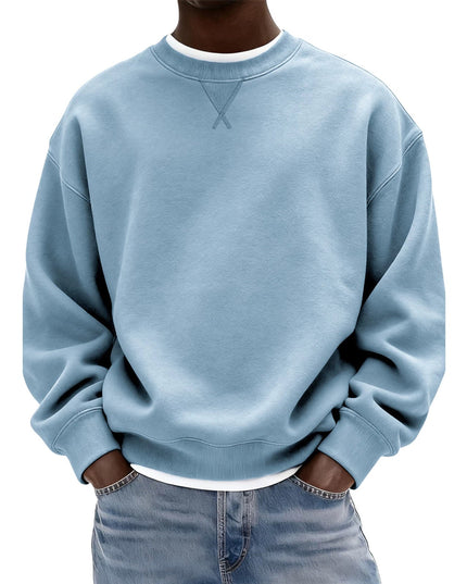 Men's Oversized Washed Crew Neck Sweatshirt with Ribbed Cuffs