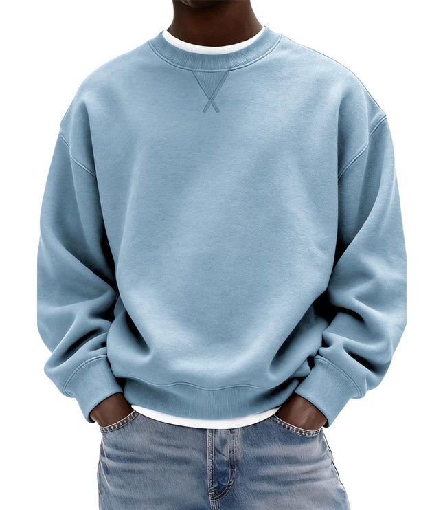 Men's Oversized Washed Crew Neck Sweatshirt with Ribbed Cuffs