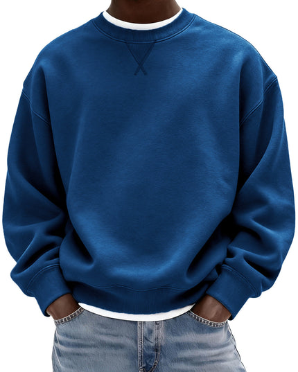 Men's Oversized Washed Crew Neck Sweatshirt with Ribbed Cuffs