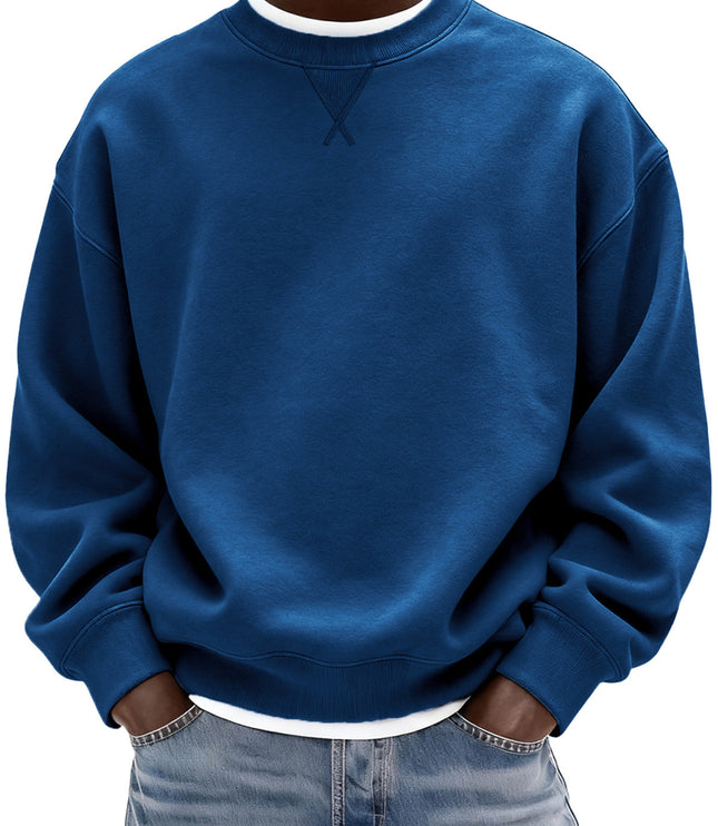 Men's Oversized Washed Crew Neck Sweatshirt with Ribbed Cuffs