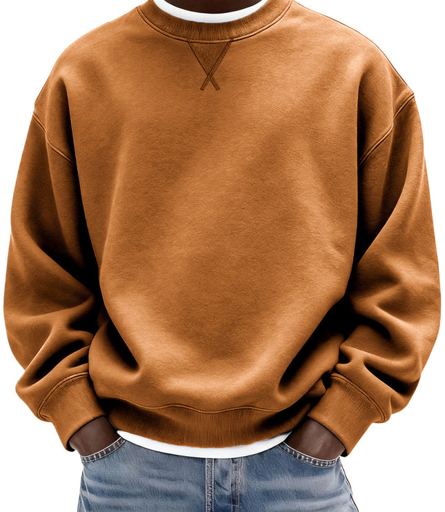 Men's Oversized Washed Crew Neck Sweatshirt with Ribbed Cuffs