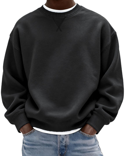 Men's Oversized Washed Crew Neck Sweatshirt with Ribbed Cuffs