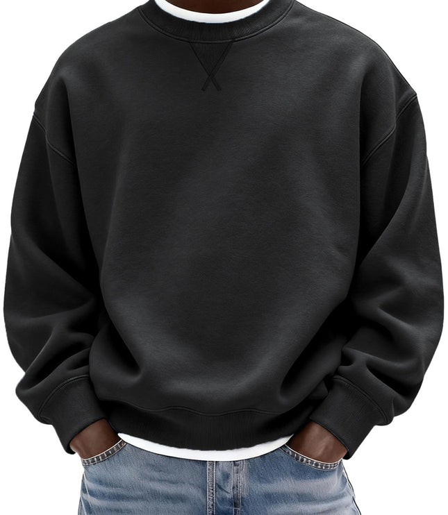 Men's Oversized Washed Crew Neck Sweatshirt with Ribbed Cuffs