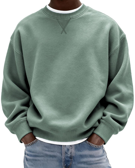 Men's Oversized Washed Crew Neck Sweatshirt with Ribbed Cuffs