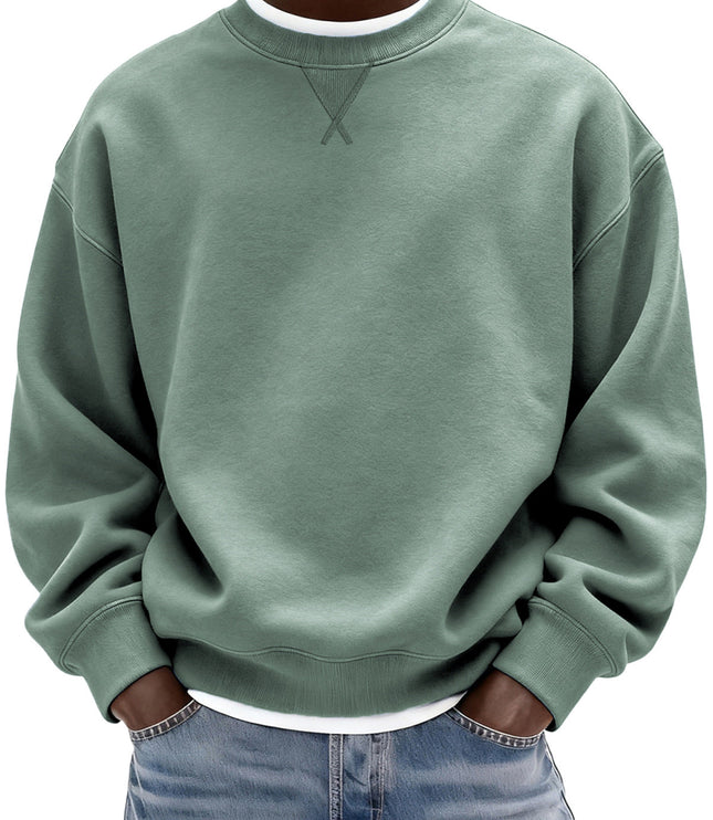 Men's Oversized Washed Crew Neck Sweatshirt with Ribbed Cuffs