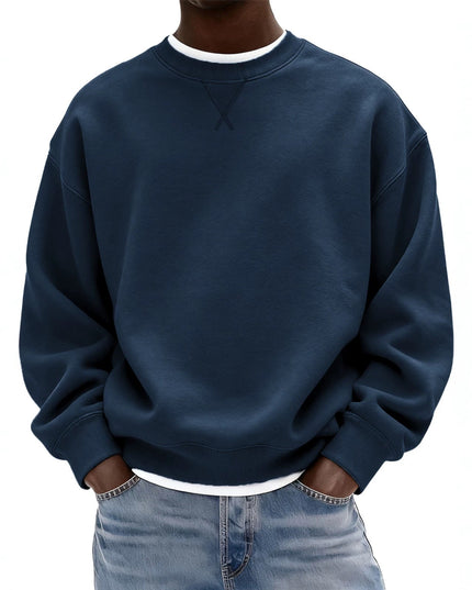 Men's Oversized Washed Crew Neck Sweatshirt with Ribbed Cuffs