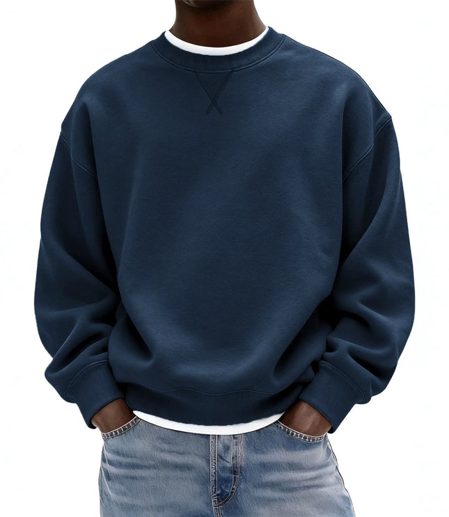 Men's Oversized Washed Crew Neck Sweatshirt with Ribbed Cuffs