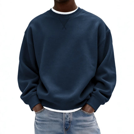 Men's Oversized Washed Crew Neck Sweatshirt with Ribbed Cuffs