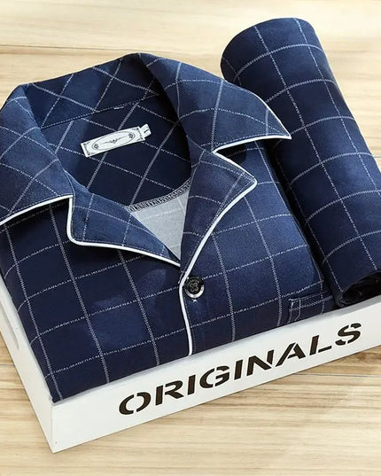 Men's Patterned Long Sleeve Pajama Set with Piping