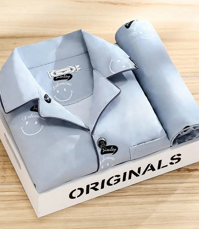 Men's Patterned Long Sleeve Pajama Set with Piping