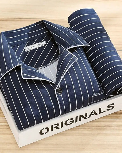 Men's Patterned Long Sleeve Pajama Set with Piping