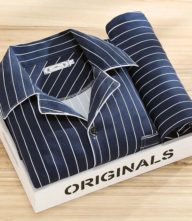 Men's Patterned Long Sleeve Pajama Set with Piping