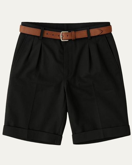 Men's Pleated Chino Shorts with Turn-Up Cuffs
