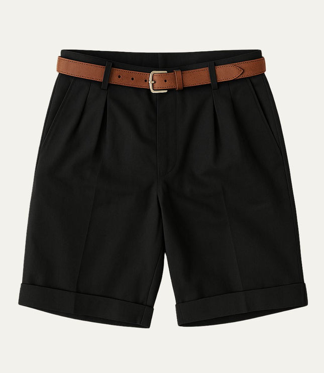 Men's Pleated Chino Shorts with Turn-Up Cuffs