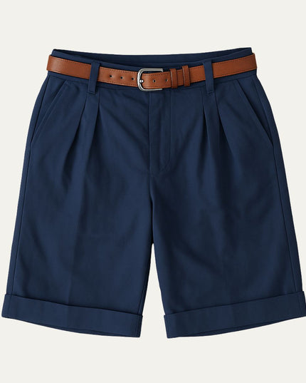 Men's Pleated Chino Shorts with Turn-Up Cuffs
