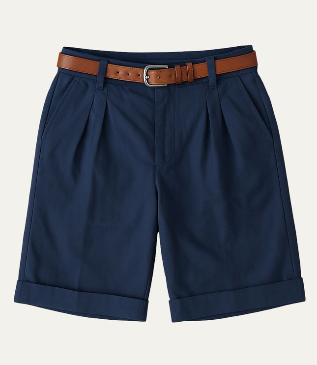 Men's Pleated Chino Shorts with Turn-Up Cuffs