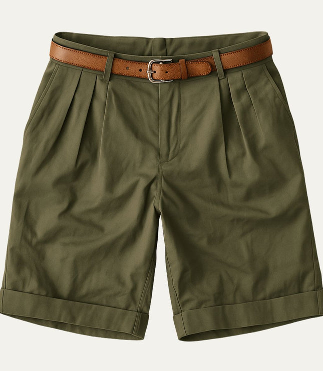 Men's Pleated Chino Shorts with Turn-Up Cuffs