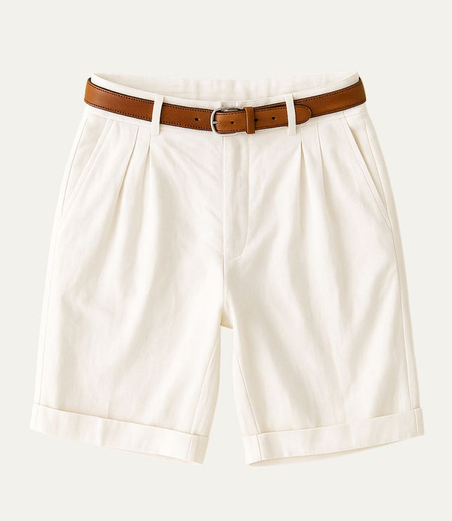 Men's Pleated Chino Shorts with Turn-Up Cuffs