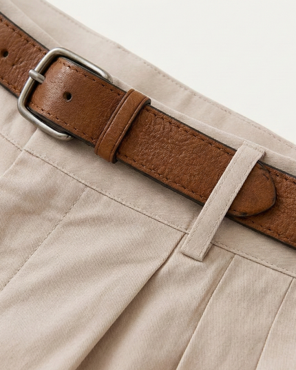 Men's Pleated Chino Shorts with Turn-Up Cuffs