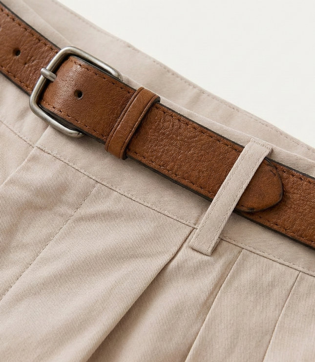 Men's Pleated Chino Shorts with Turn-Up Cuffs