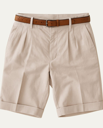 Men's Pleated Chino Shorts with Turn-Up Cuffs