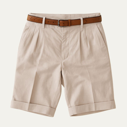 Men's Pleated Chino Shorts with Turn-Up Cuffs