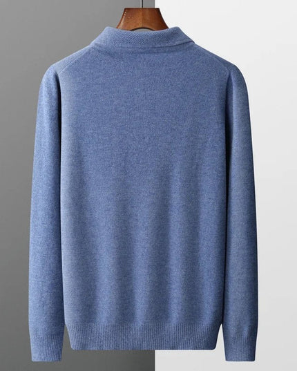 Men's Polo Knit Sweater with Long Sleeve Ribbed Cuffs
